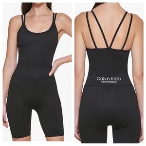 Calvin Klein Performance Black Shorts Unitard Jumpsuit Large